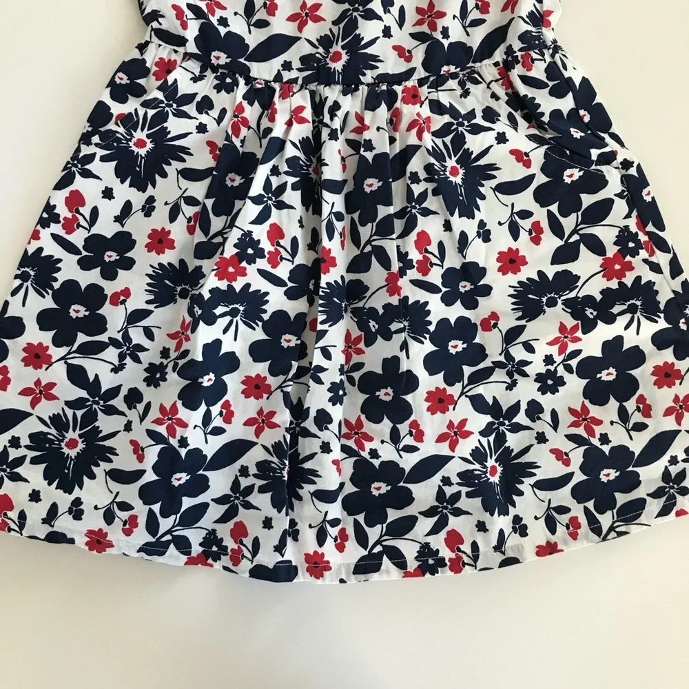 Girls White Sundress with Navy and Red Floral Print size 4T